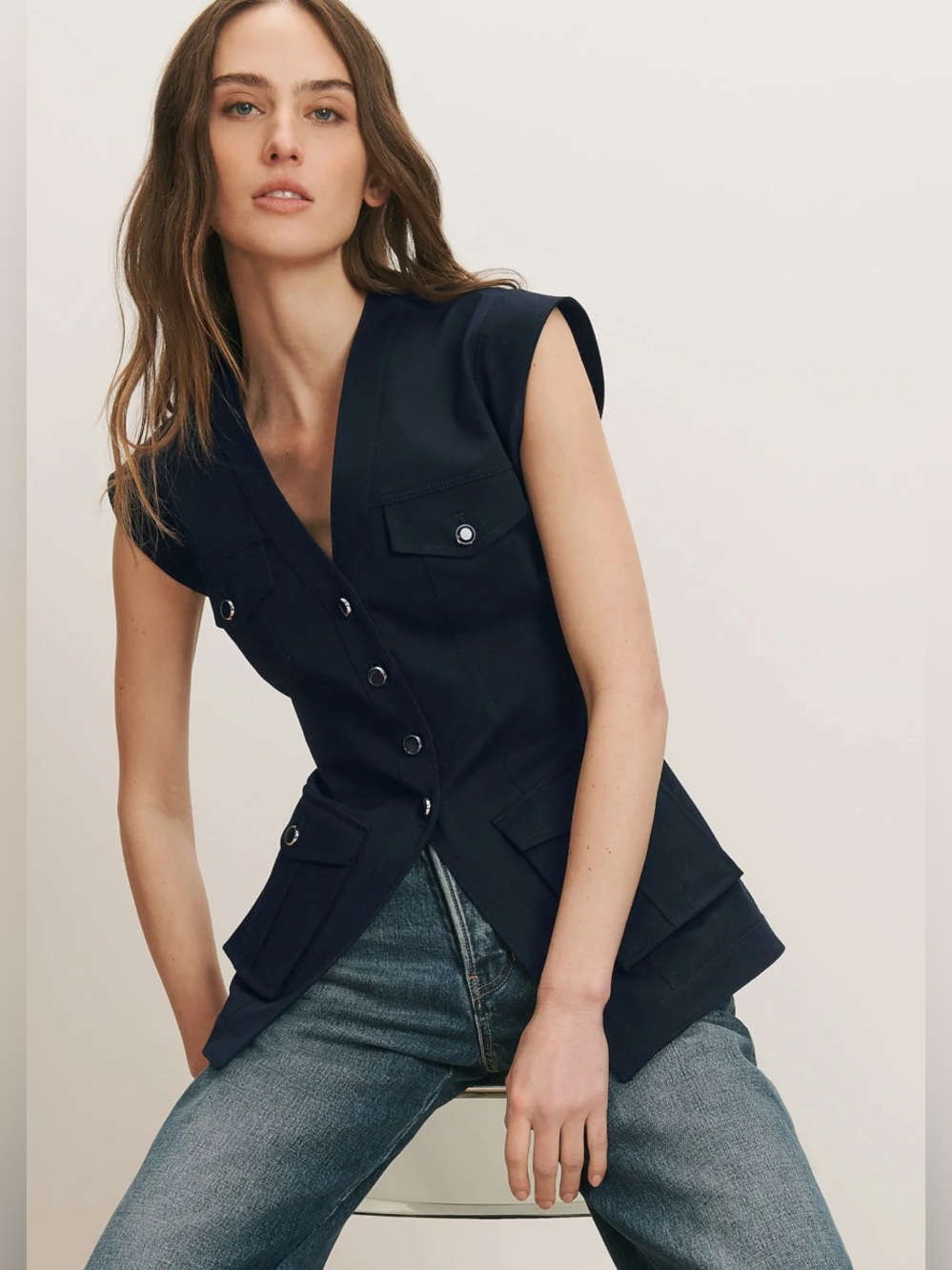 Veronica Beard Pendle Tailored Vest Navy cotton NWT